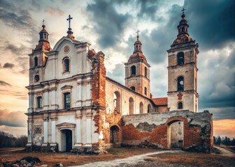 Fototapeta premium Belarusian heritage captured: minimalist photography reveals the haunting beauty of Minsk's Basilian ruins.