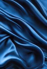 Fototapeta premium Elegant Blue Satin Fabric Drapes, Soft Texture, Luxurious Waves