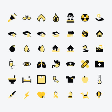icon set black and yellow colors