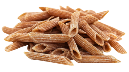 Whole wheat penne pasta isolated on transparent background