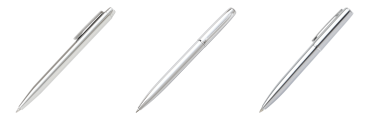 Silver Writing Instruments on White  Isolated on transparent background