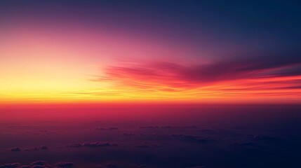 Fototapeta premium Aerial sunset view above cloudscape, vibrant colors