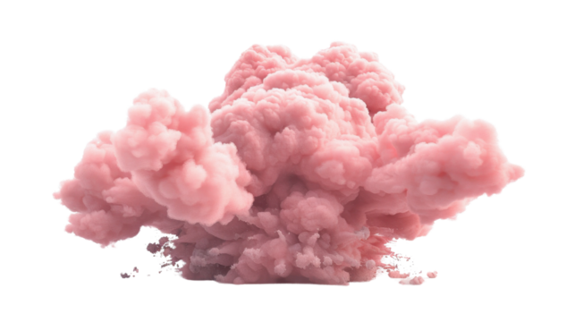 Pink smoke cloud exploding on transparent background