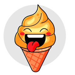 cute ice cream cartoon kawaii sticker. character vector illustration