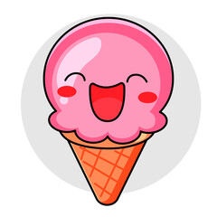cute ice cream cartoon kawaii sticker. character vector illustration