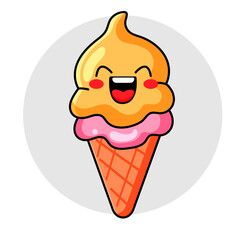 cute ice cream cartoon kawaii sticker. character vector illustration