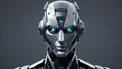 gray themed robot head bust blueprint science fiction background