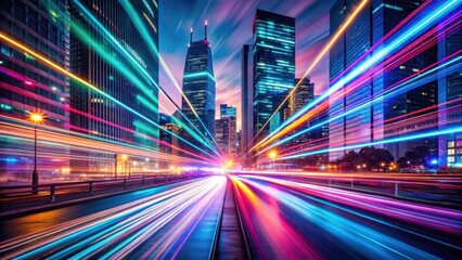 Fototapeta premium High-speed motion streaks of vibrant neon lights moving in a futuristic direction