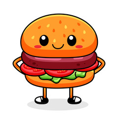 cute burger cartoon kawaii sticker. character vector illustration