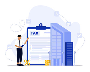 Corporate tax concept illustration. Suitable for landing page, ui, web, App intro card, editorial, flyer, and banner.