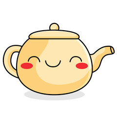 cute teapot cartoon kawaii sticker. character vector illustration