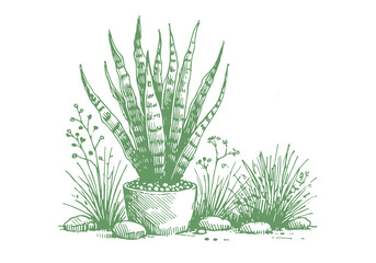 Snake Plant hand drawn sketch vector illustration isolated