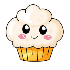 cute cupcake cartoon kawaii sticker. character vector illustration