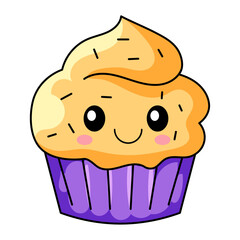 cute cupcake cartoon kawaii sticker. character vector illustration