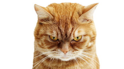 Ginger cat showing angry face on transparent background