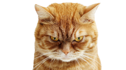 Ginger cat showing angry face on transparent background