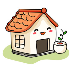 cute home cartoon kawaii sticker. character vector illustration