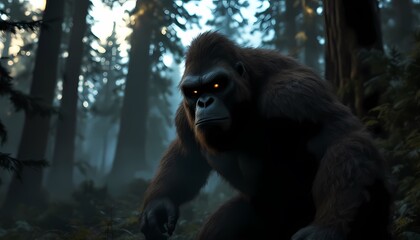 Menacing Gorilla in Dark Forest Digital Art
