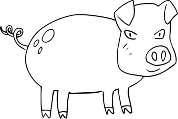 Smiling piglet with cunning eyes looks at the camera