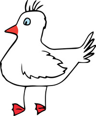 a white seagull with red legs stands and looks surprised