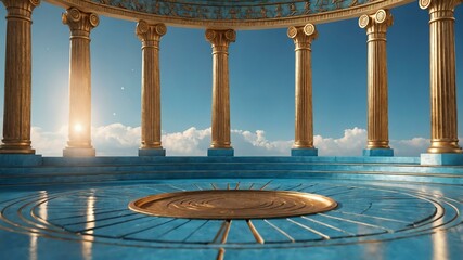 Fototapeta premium luxury ancient greek themed podium on soft blue background