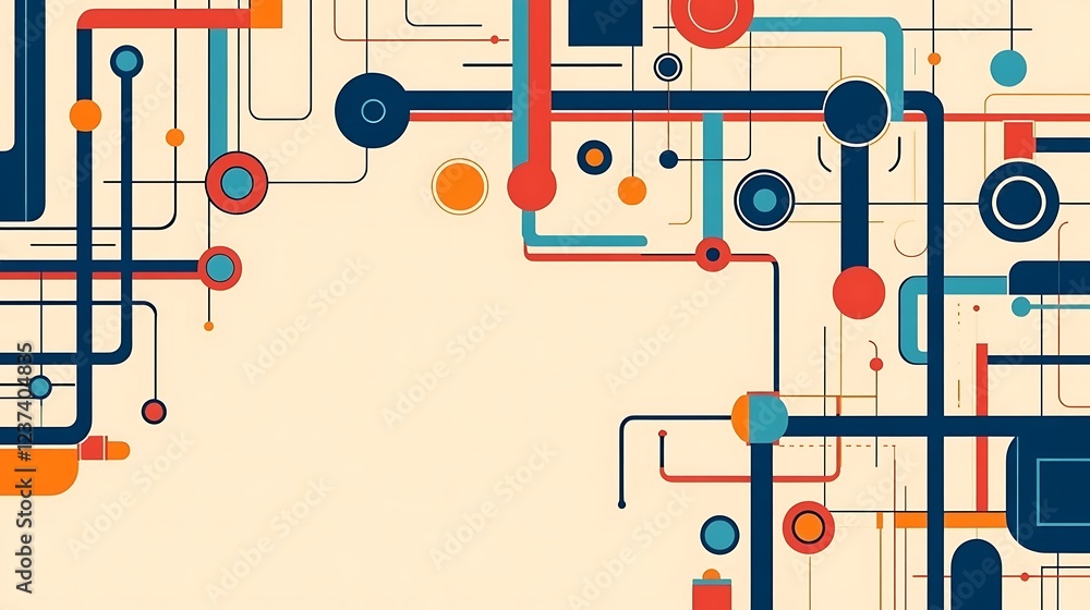 Poster abstract geometric network design featuring interconnected shapes