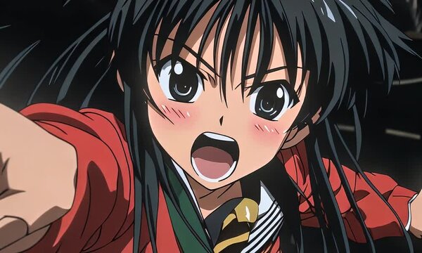 Girl, anime, fighting, power, closeup, action, dark background, illustration, poster