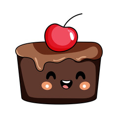 cute cake cartoon kawaii sticker. character vector illustration