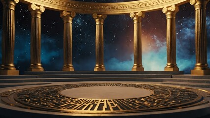 luxury ancient greek themed podium on party blue background