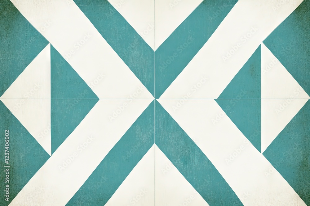 Aufkleber Abstract Geometric Teal and White Tile Pattern Design Background Texture Image.