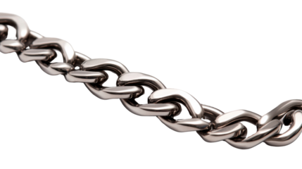 Shiny metal chain interlocking on transparent background
