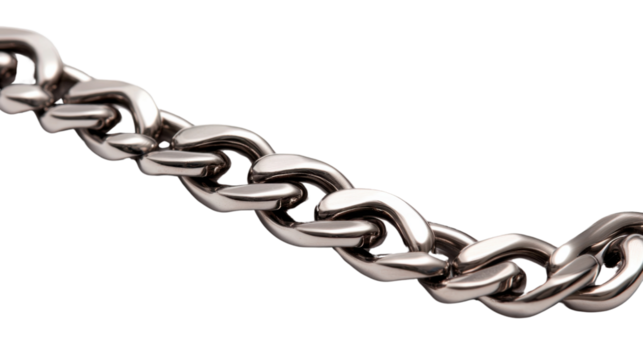 Shiny metal chain interlocking on transparent background