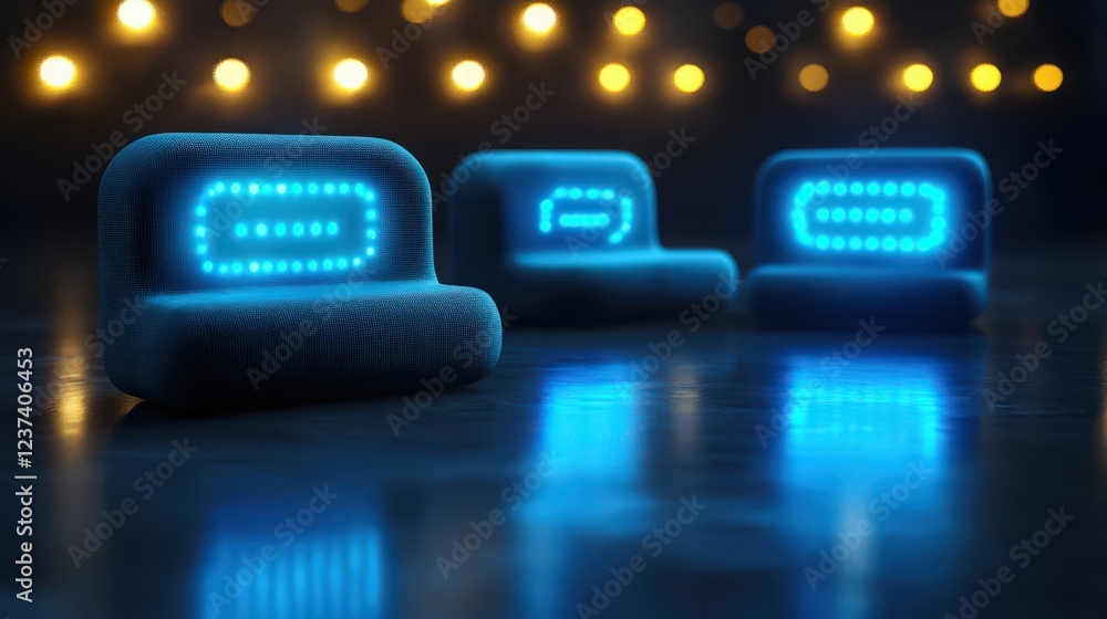 Poster abstract futuristic glowing blue interface devices for data transfer display