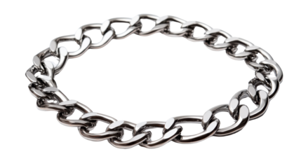Shiny silver metallic chain bracelet on transparent background