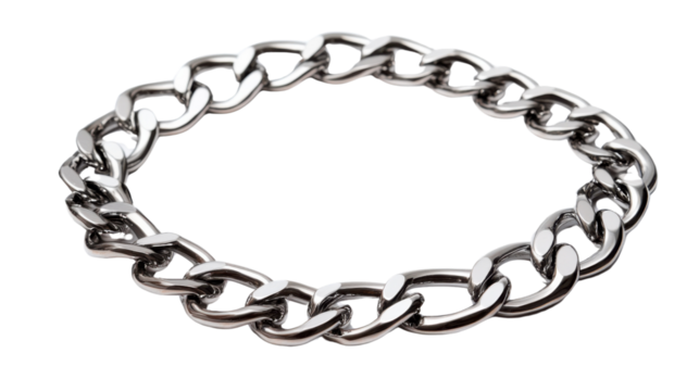 Shiny silver metallic chain bracelet on transparent background