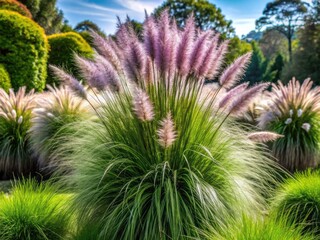 Obraz premium cm evergreen tussock with deep green foliage and stunning silvery-purple flowers. Perfect product shot.