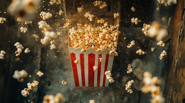Aerial view of a popcorn machine in action, popcorn popping