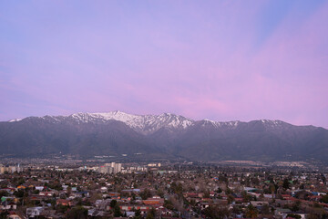 aerial view of Santiago de Chile with the Andes mountain range behind. Financial city, business capital to visit and travel