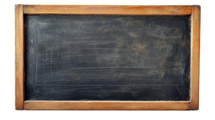 Old empty chalkboard with wooden frame and transparent background