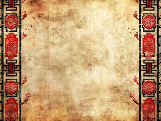 Asian antique paper background, red patterns, design template