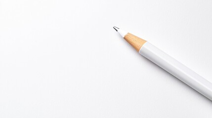 White pencil on white paper; minimal background; office supplies