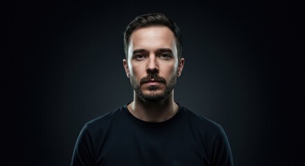Obraz premium Portrait of a Man in Studio Lighting Depicting Contemplative Expression and Dark Background for Professional Profile