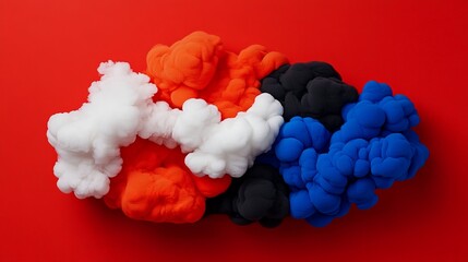 Vibrant Color Explosion: A visually arresting composition of billowing colorful clouds, bursting forth against a solid red backdrop.