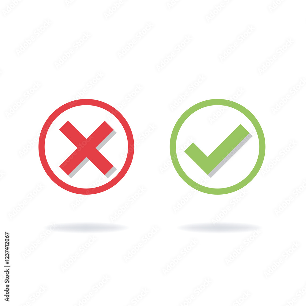 Aufkleber vector design of a set of red crosses and green checks made of lines