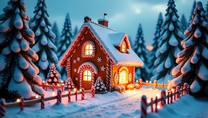 Magical Gingerbread House in Snowy Winter Wonderland