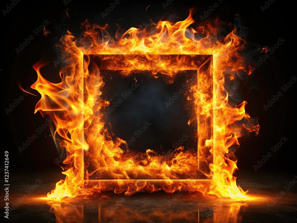 Poster fiery square path ignites the screen. abstract motion graphics for dynamic visuals.