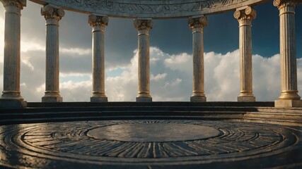 Fototapeta premium aesthetic ancient greek themed podium on heaven background