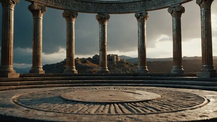 Fototapeta premium aesthetic ancient greek themed podium on ruin background
