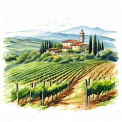 Naklejka premium the AI Image Generator, Beautiful Italian Countryside Vineyard Scene