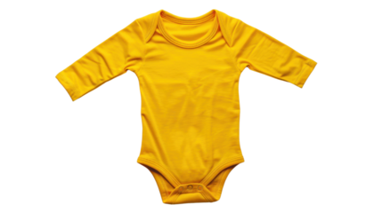 Plain yellow baby bodysuit with long sleeves isolated on transparent background